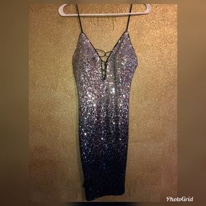 blue & silver sequence dress